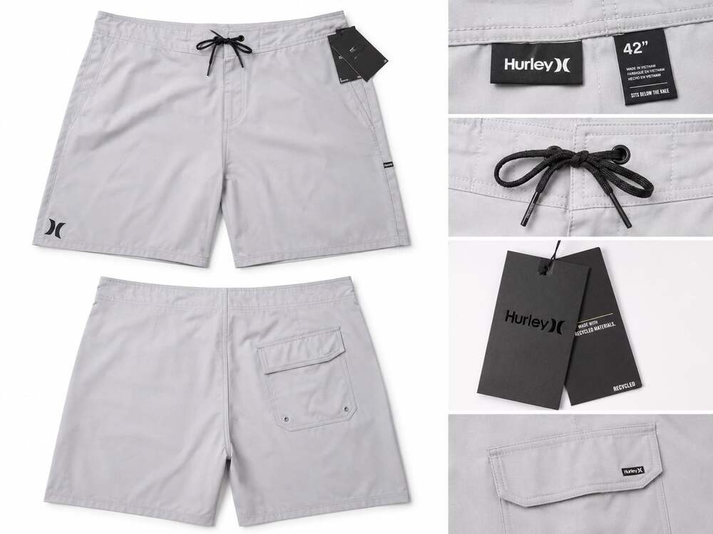 Hurley Men's Gray Board Shorts Solid Recycled Drawstring Pockets 21"
